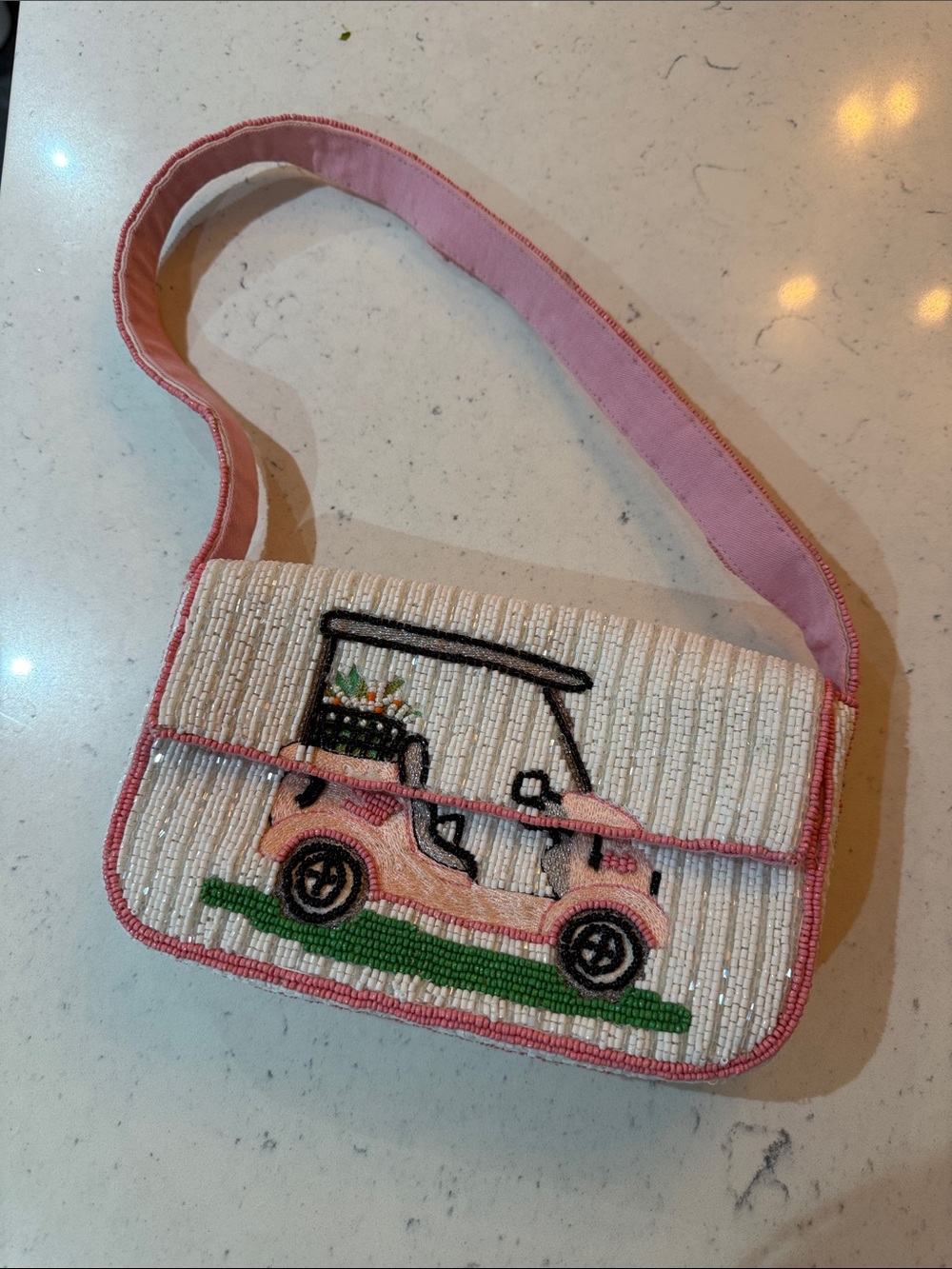 Anthropologie Beaded Pink Golf Cart Shoulder Bag